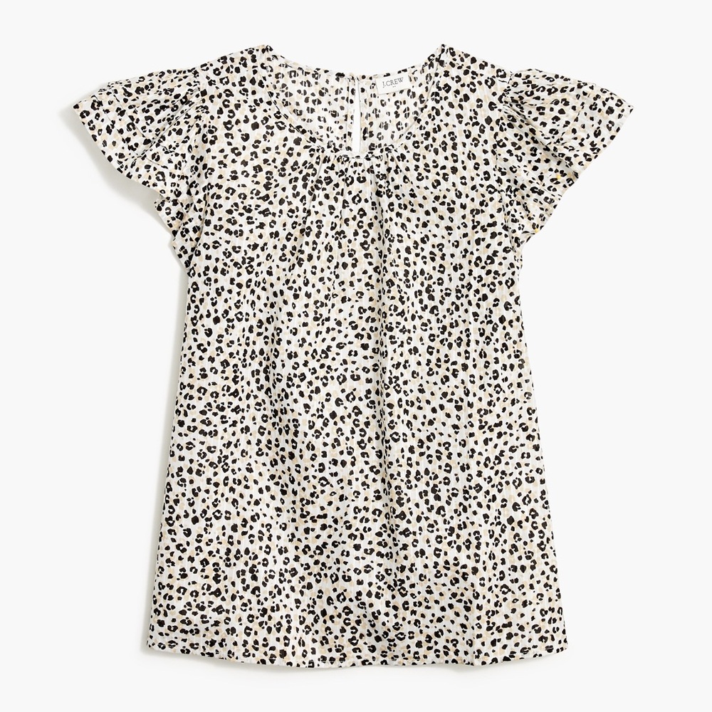 J Crew Pintuck Flutter Sleeve Animal Print Top